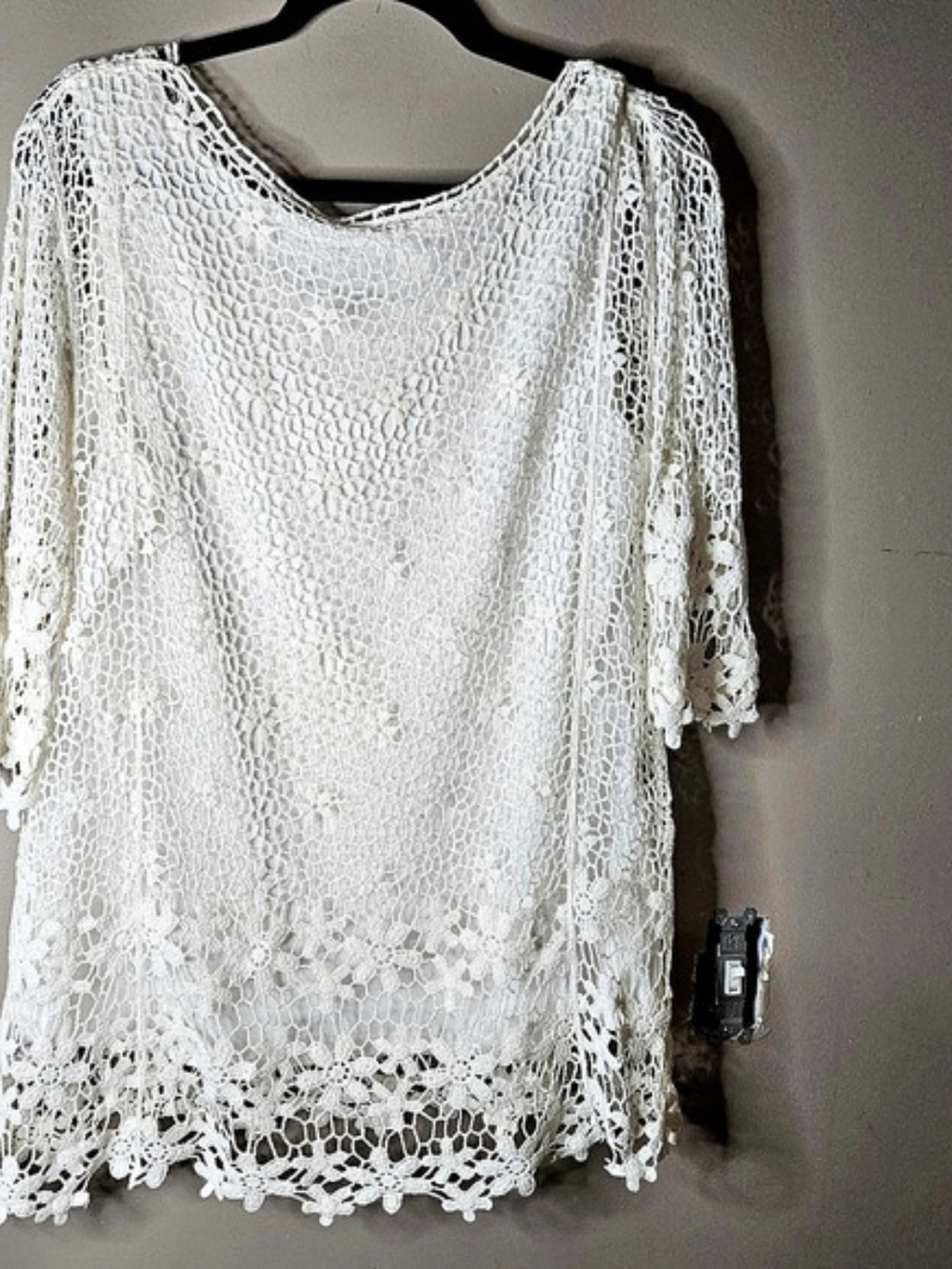 Christopher & Banks White Crochet Overlay Tunic Top White XL Ptp 23" Length 28"